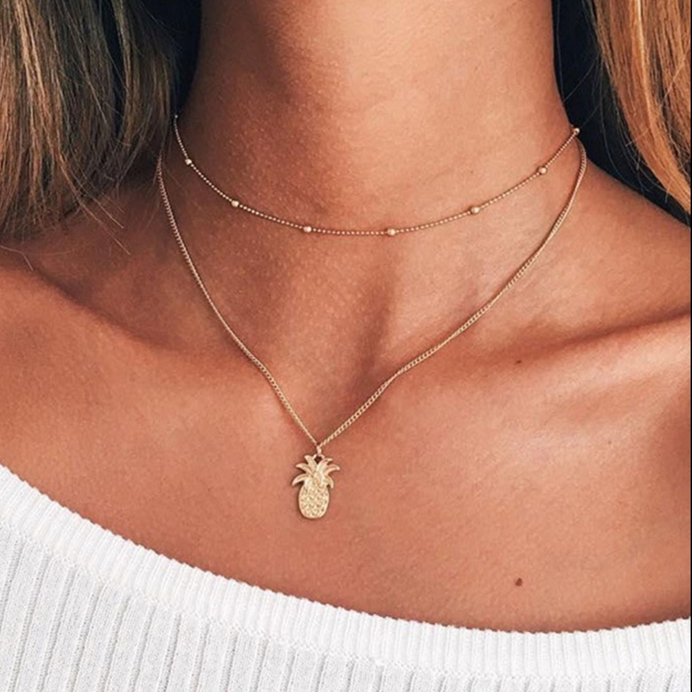 GOLD PINEAPPLE LAYERED NECKLACE - Picture 1 of 3